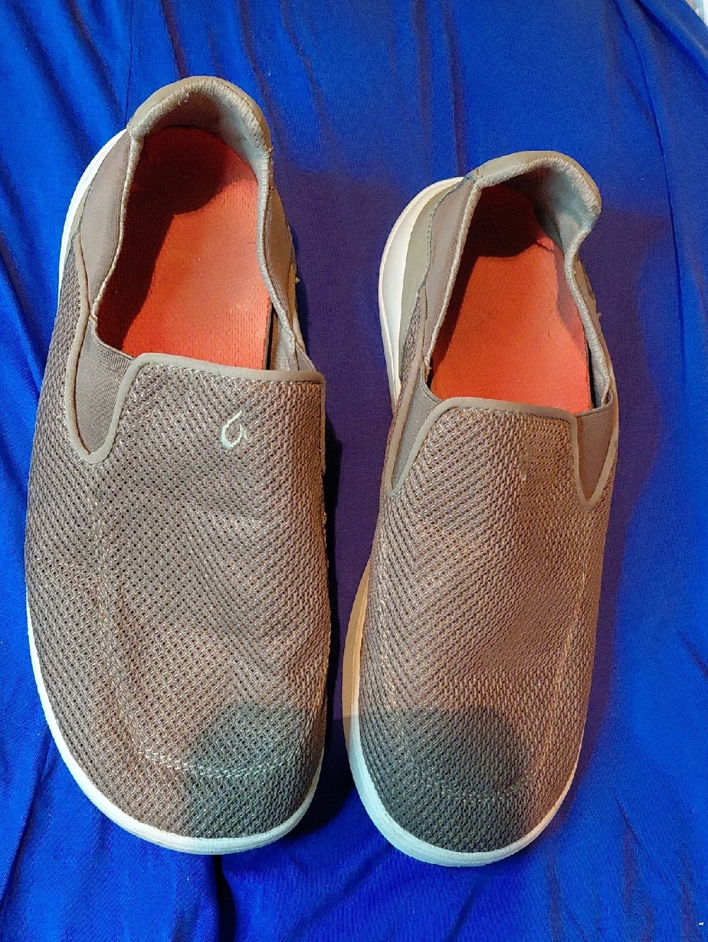 OluKai Men's Slip-On Loafers in Brown with White Sole